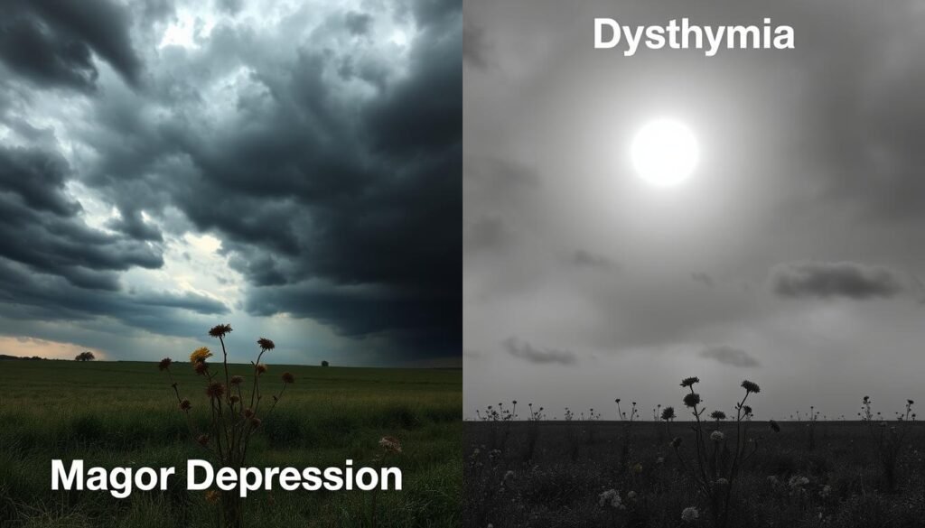 compare and contrast major depression with dysthymia depression