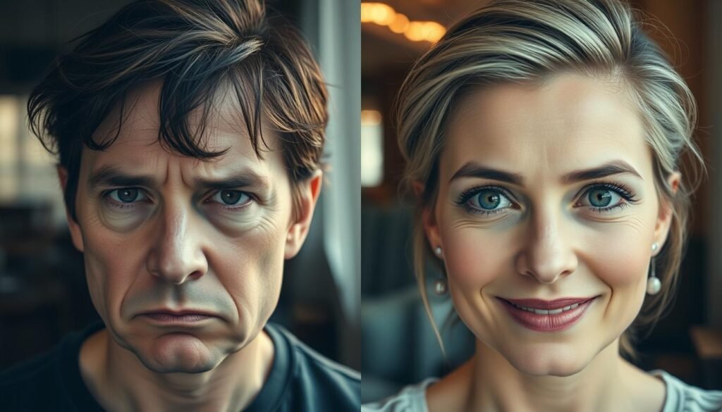 depression stress face before after